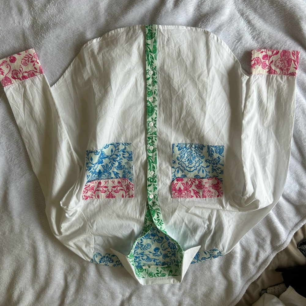 Roller Rabbit Floral Button Down Shirt - Pink, Blue, Green - Picture 7 of 9